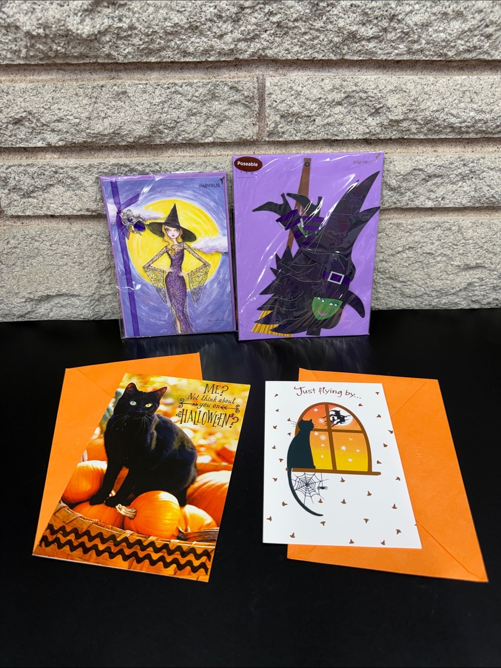 Papyrus and HallmarkHalloween Card Pack โ Purple Witch Art & Orange Envelope Set